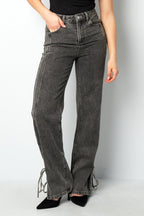 Cotton Woven Women's Straight Leg Denim Pants Casual Knot Detail