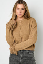 Knitted Polyester Fiber Women's Cardigan Casual Solid Color Fall/Winter