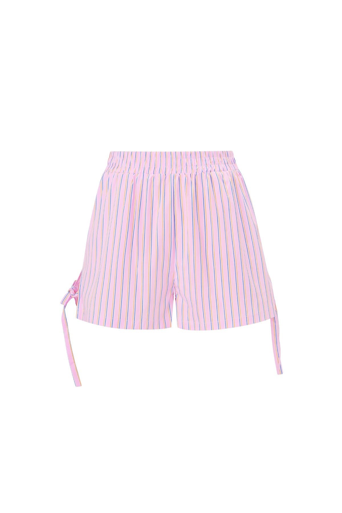 Cotton Woven Women's Shorts Casual Stripes Tie - up - Ella