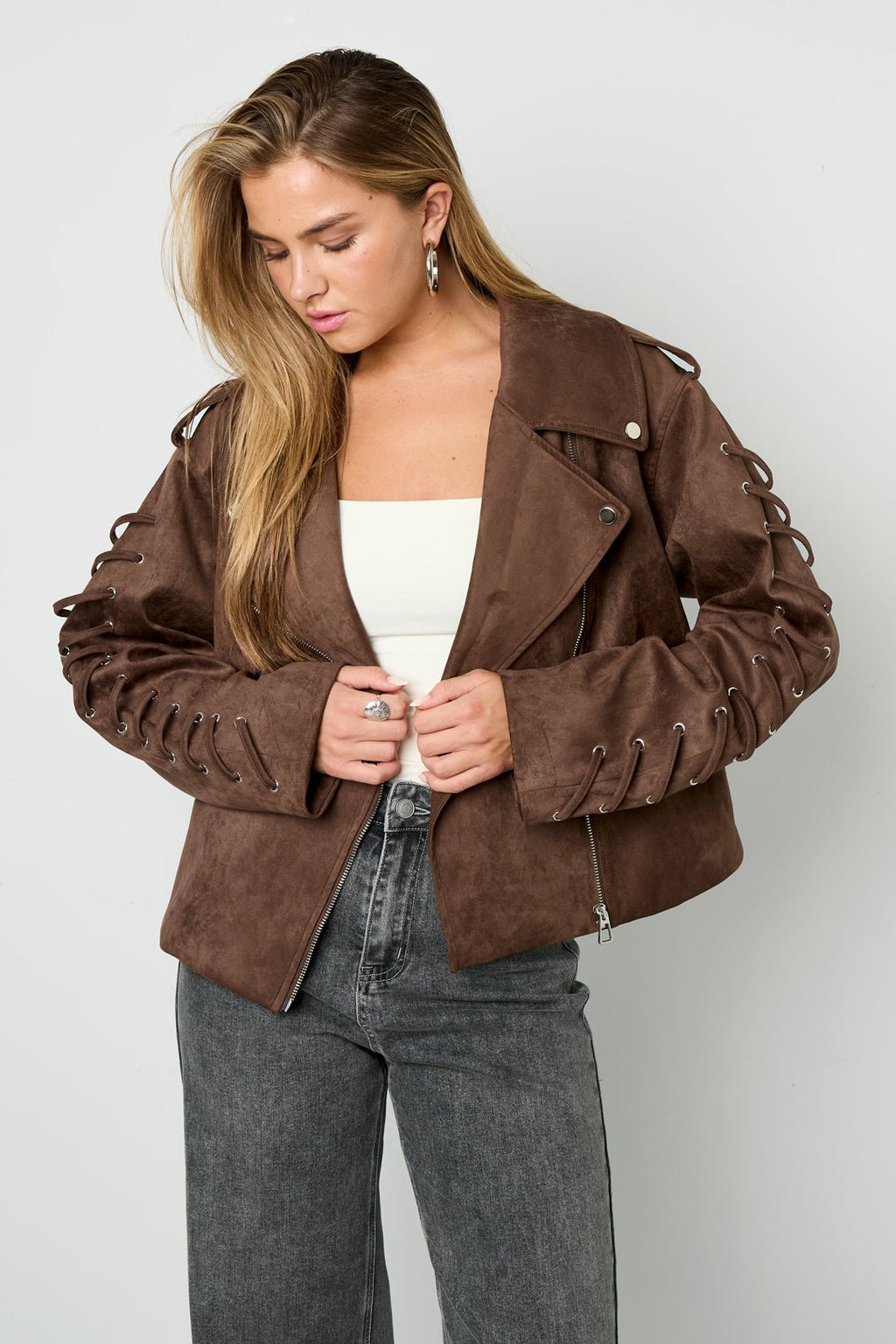 Woven Polyester Fiber Women's Jacket Street Style Tie - up - Ella