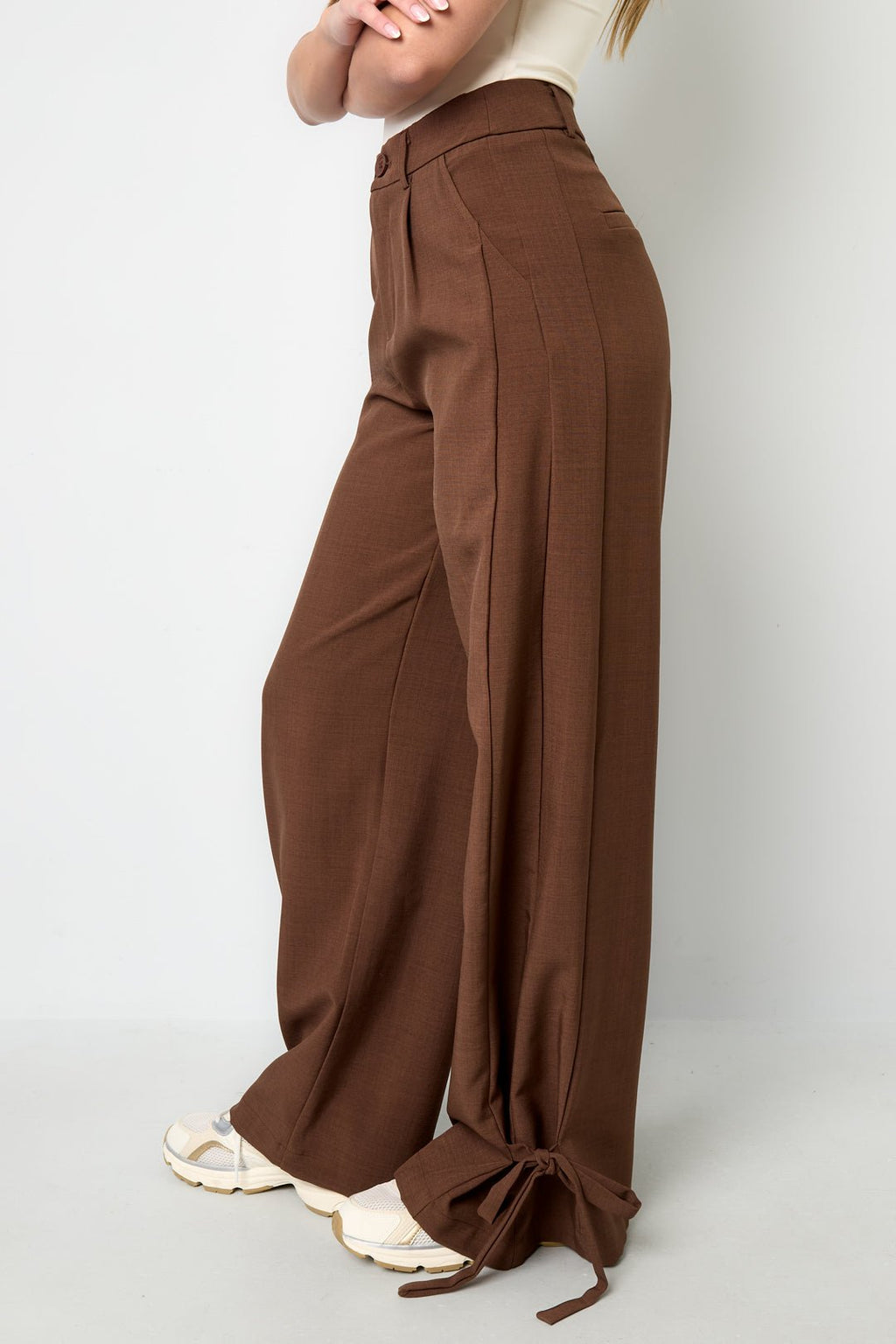 Woven Polyester Fiber Women's Straight Pants Casual Tie - up - Ella
