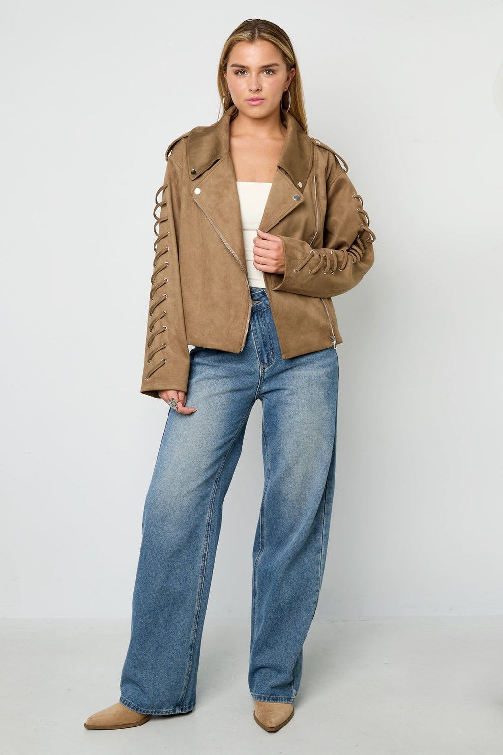 Woven Polyester Fiber Women's Jacket Street Style Tie - up - Ella