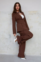 Woven Polyester Fiber Women's Straight Pants Casual Tie - up - Ella