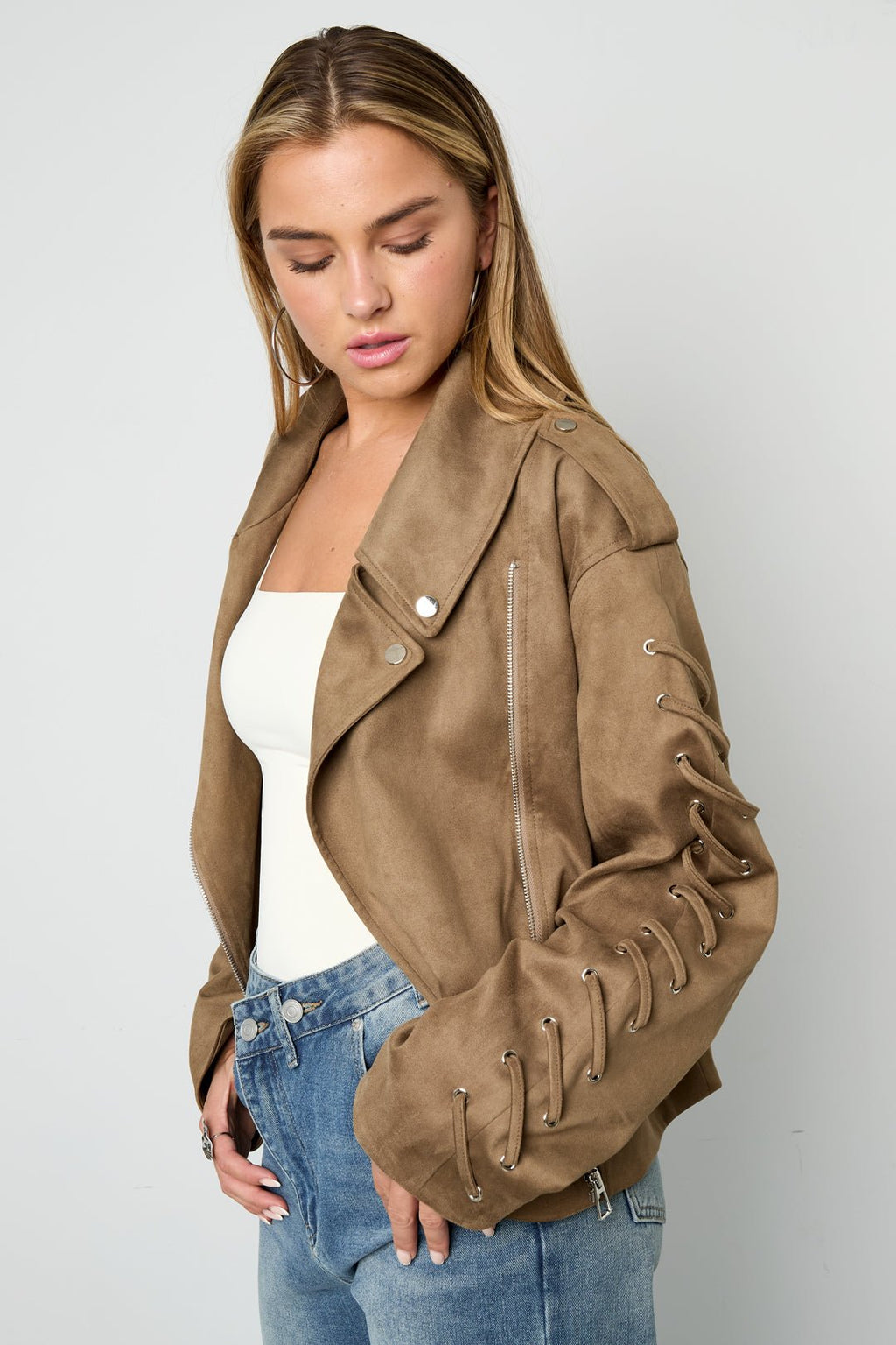 Woven Polyester Fiber Women's Jacket Street Style Tie - up - Ella
