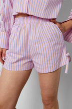 Cotton Woven Women's Shorts Casual Stripes Tie - up - Ella