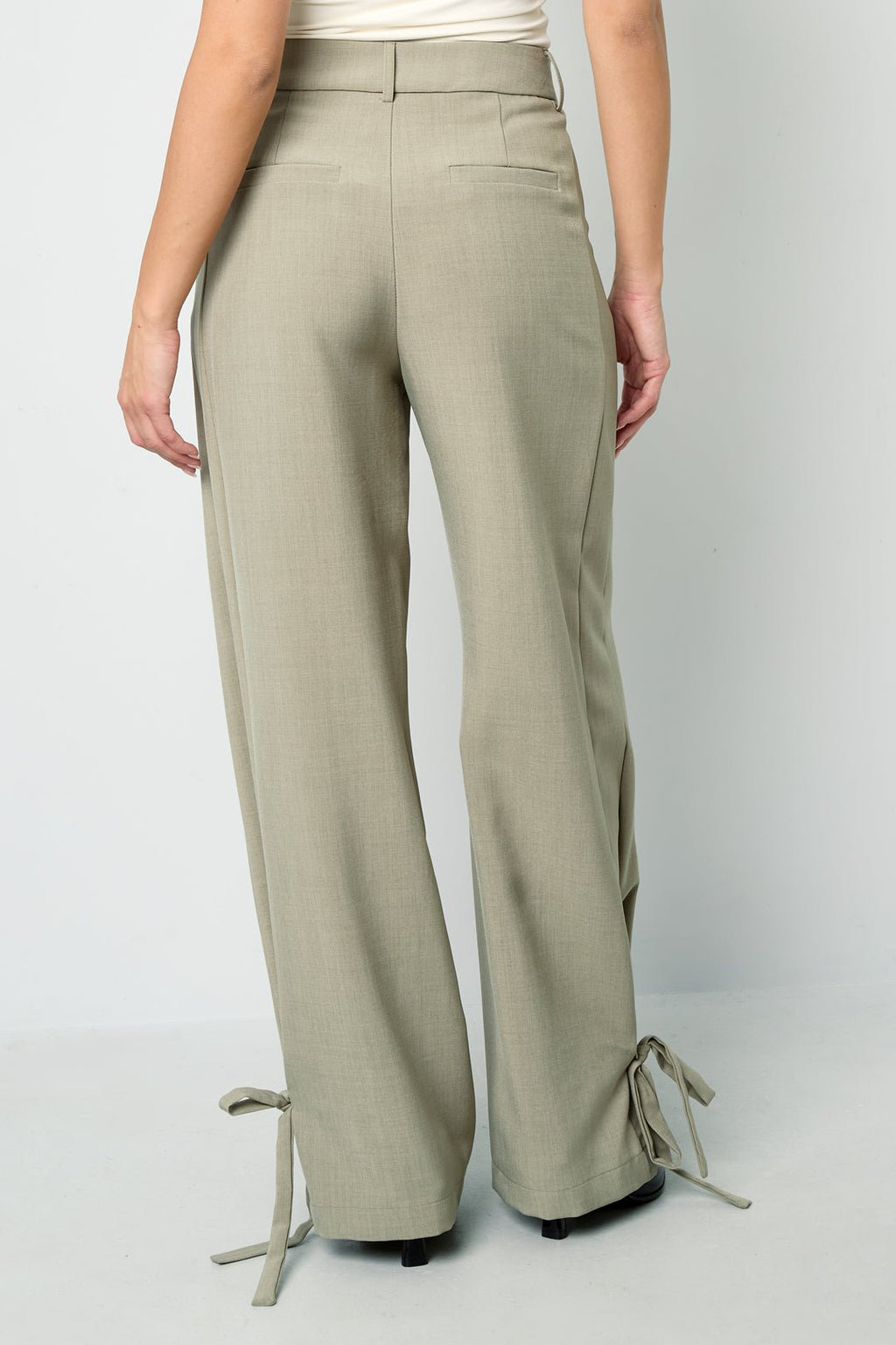 Woven Polyester Fiber Women's Straight Pants Casual Tie - up - Ella