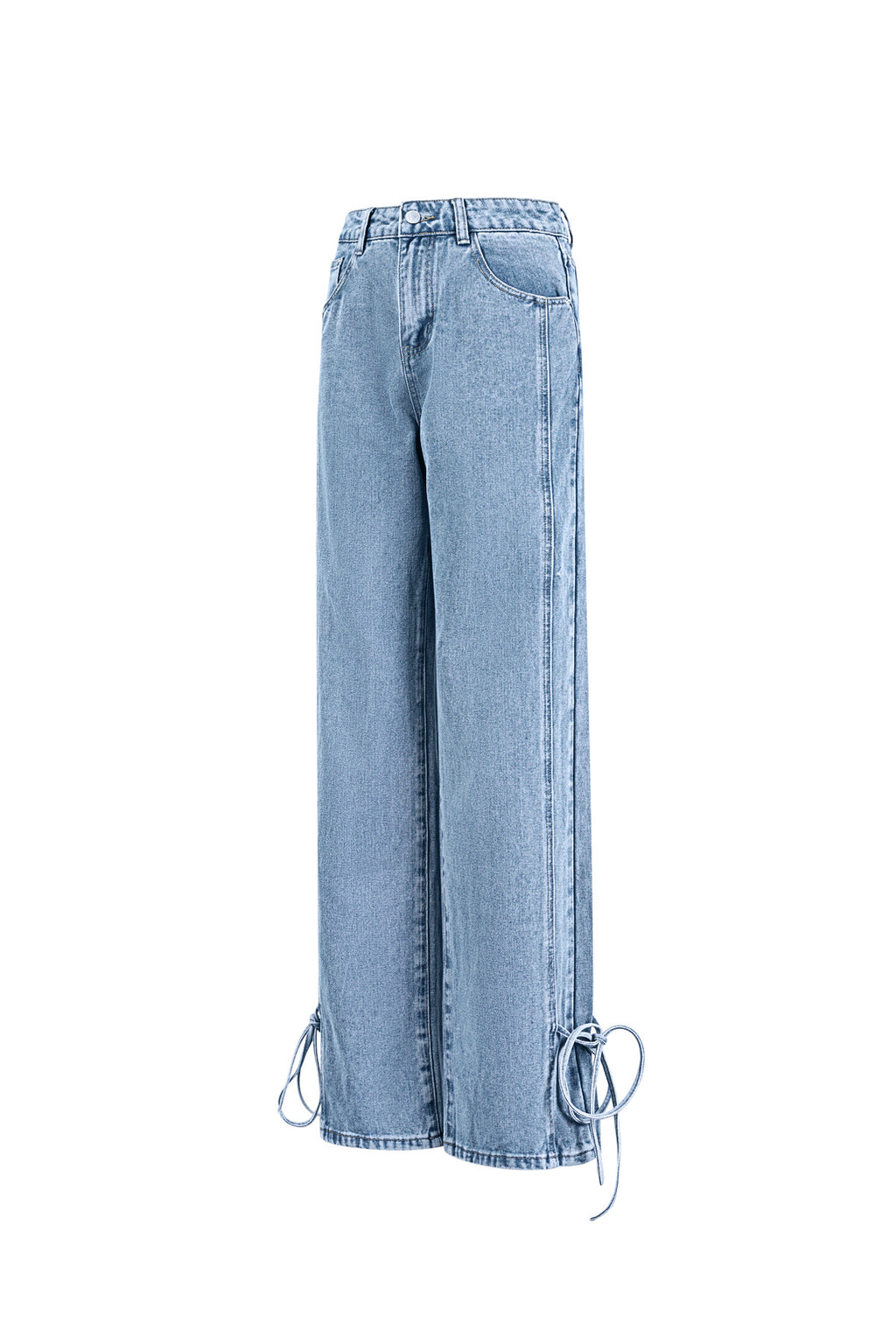 Cotton Woven Women's Straight Leg Denim Pants Casual Knot Detail