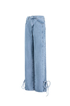 Cotton Woven Women's Straight Leg Denim Pants Casual Knot Detail