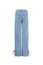 Cotton Woven Women's Straight Leg Denim Pants Casual Knot Detail