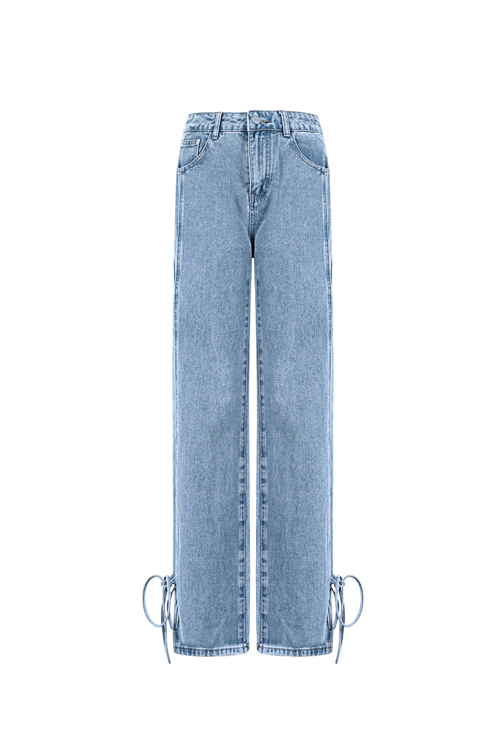 Cotton Woven Women's Straight Leg Denim Pants Casual Knot Detail