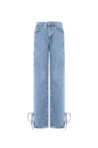 Cotton Woven Women's Straight Leg Denim Pants Casual Knot Detail