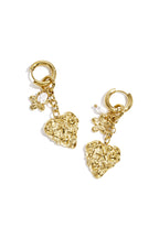 Earrings with flower heart and pearl pendant