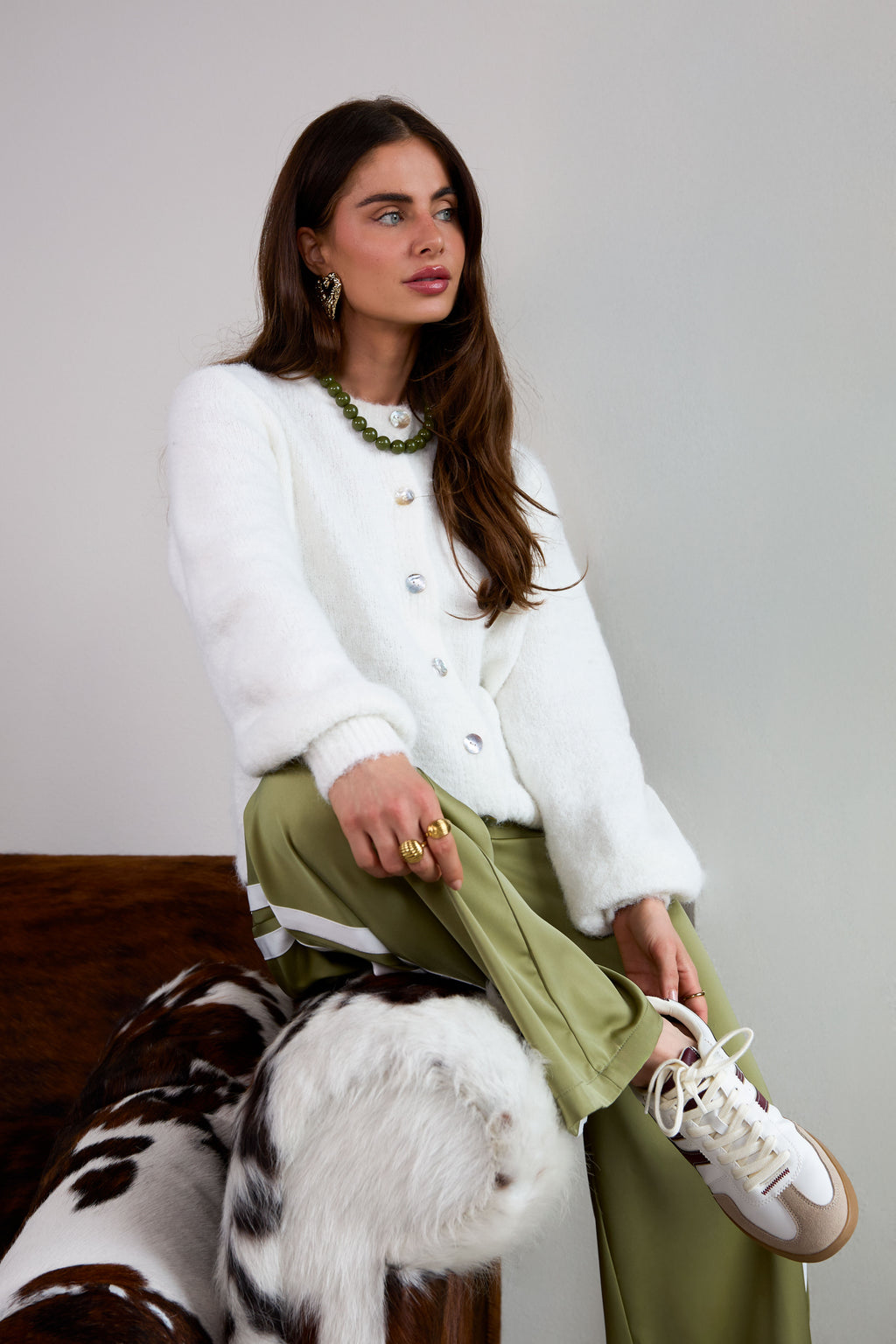 Knitted Polyester Fiber Women's Cardigan Casual Solid Color Fall/Winter