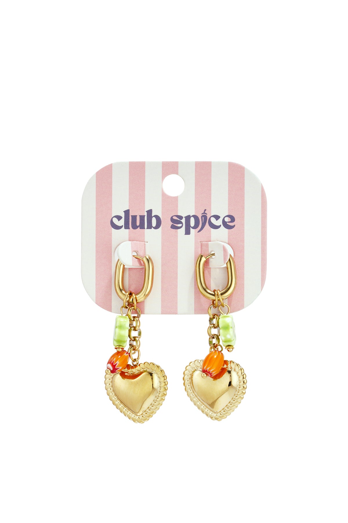 Earrings with colorful beads and detailed heart charm