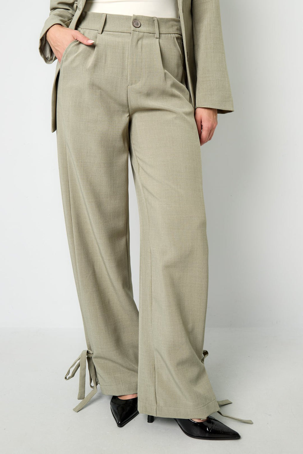 Woven Polyester Fiber Women's Straight Pants Casual Tie - up - Ella