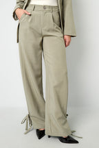 Woven Polyester Fiber Women's Straight Pants Casual Tie - up - Ella