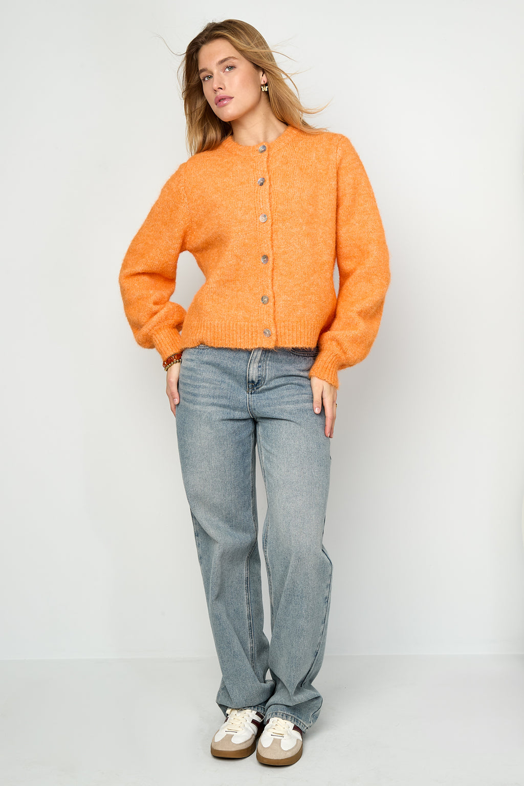 Knitted Polyester Fiber Women's Cardigan Casual Solid Color Fall/Winter