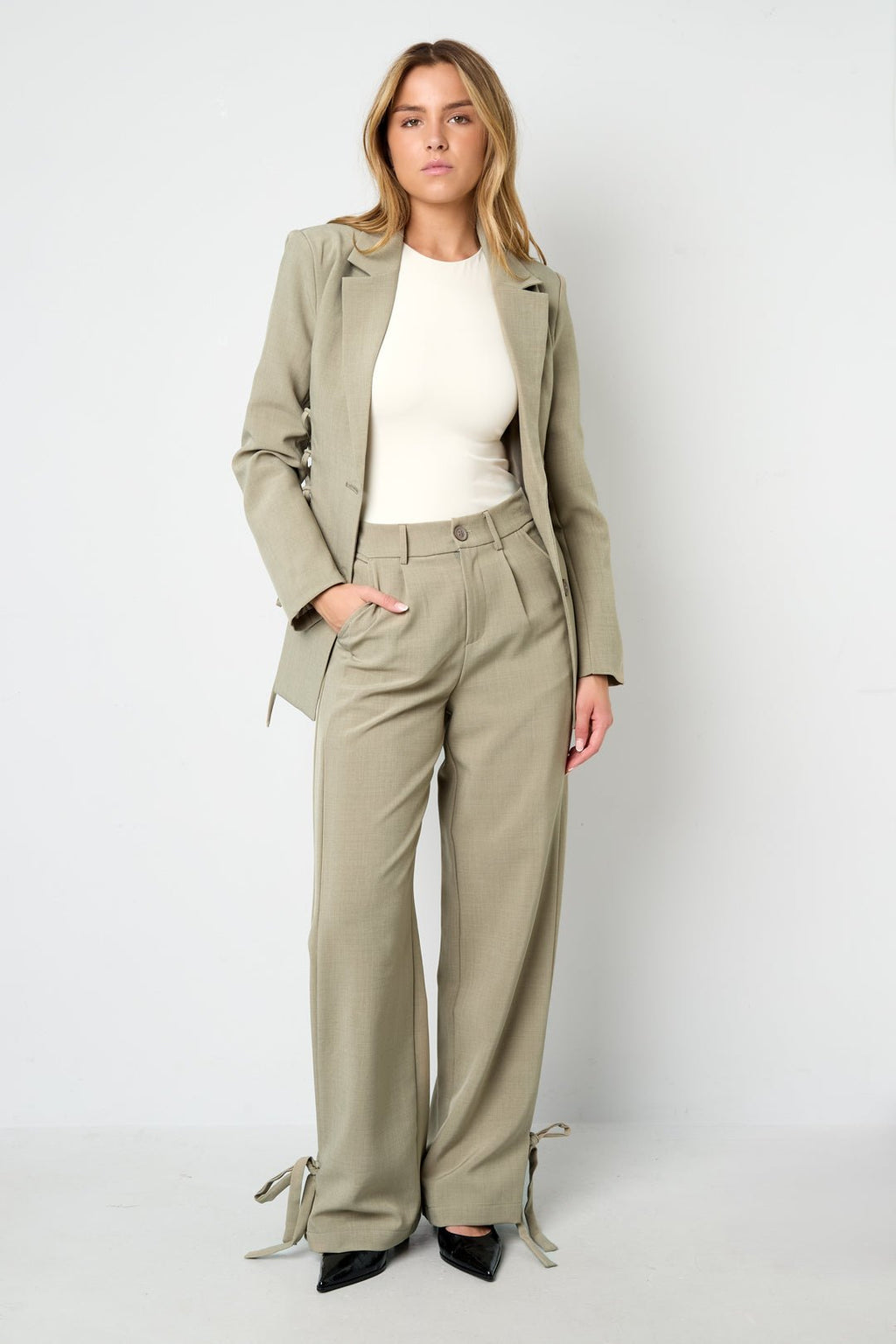 Woven Polyester Fiber Women's Straight Pants Casual Tie - up - Ella