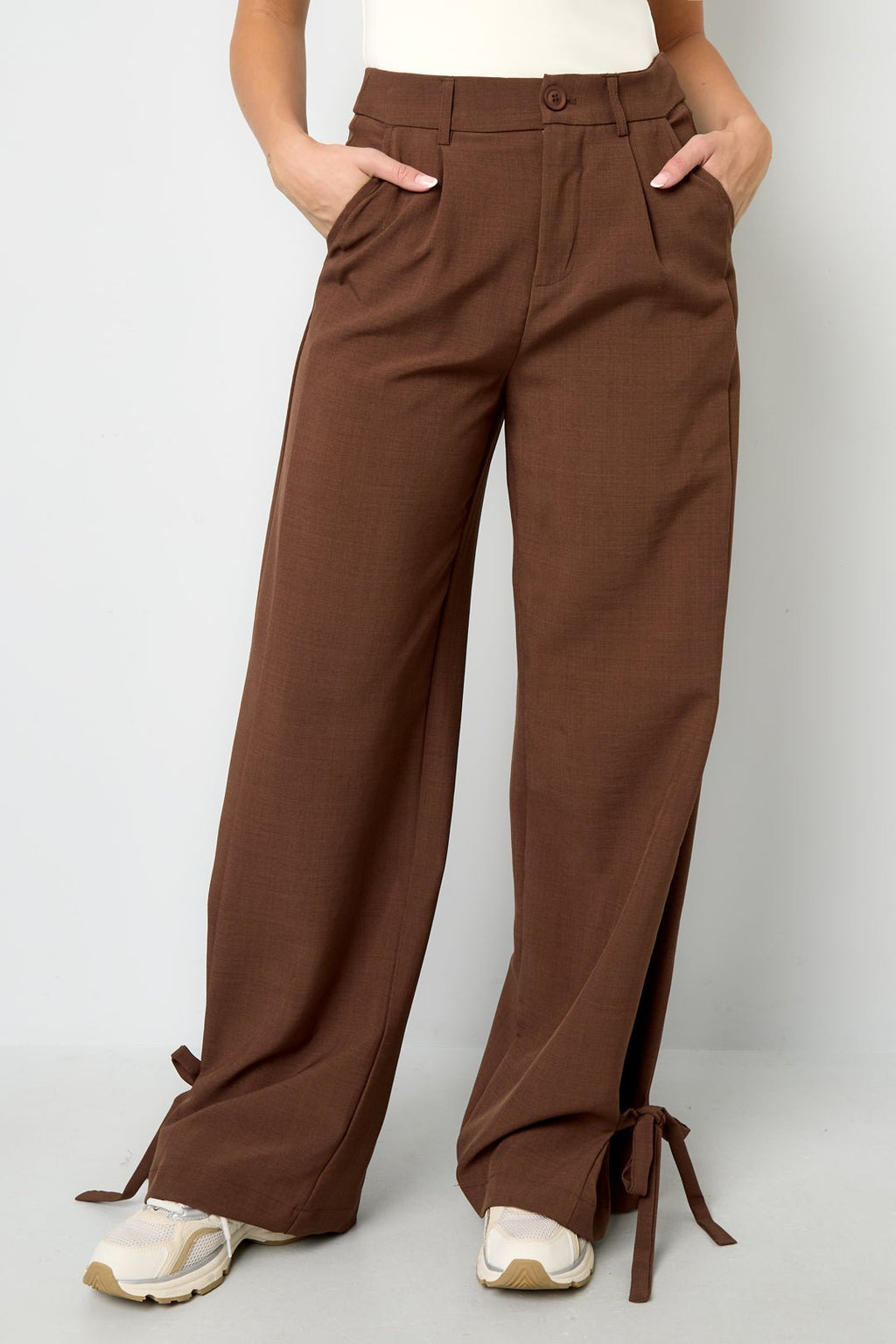 Woven Polyester Fiber Women's Straight Pants Casual Tie - up - Ella