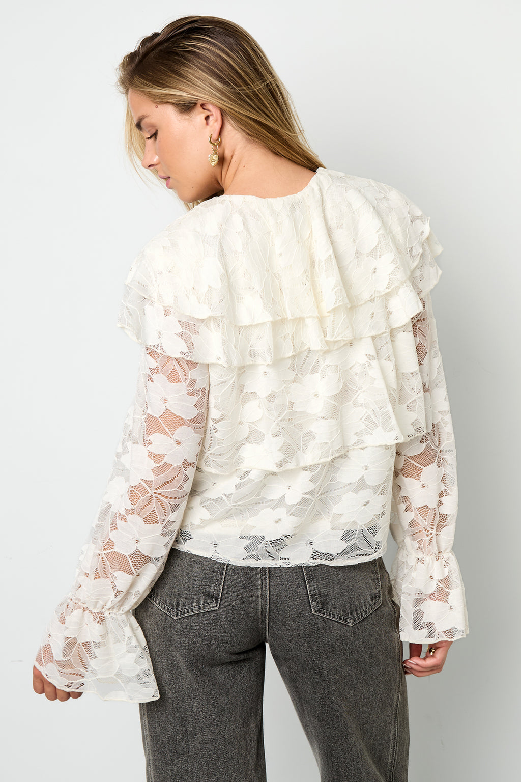 Woven Polyester Fiber Women's Blouse Elegant Floral Print Lace Panel