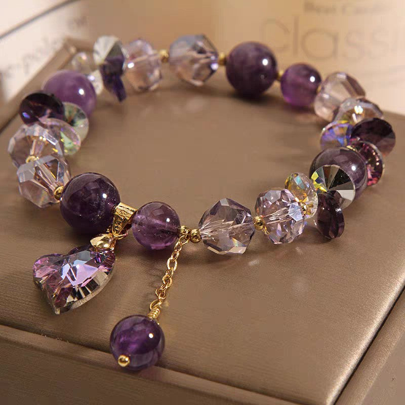 Purple Heart Crystal Bracelet / Amethyst Jewelry
