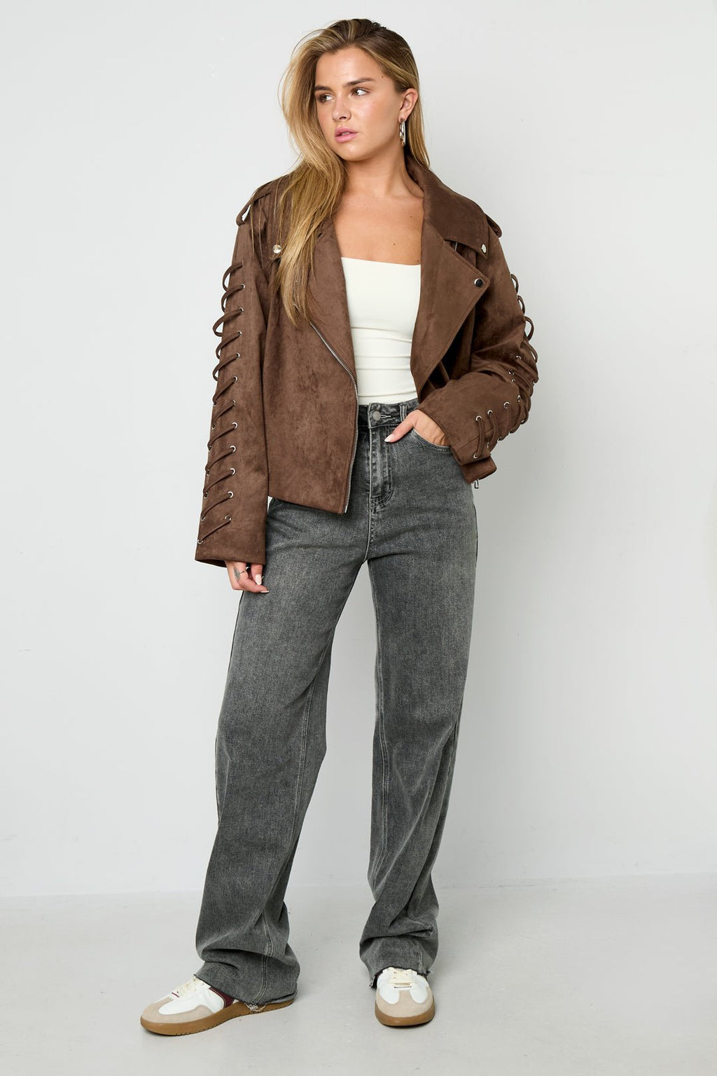 Woven Polyester Fiber Women's Jacket Street Style Tie - up - Ella