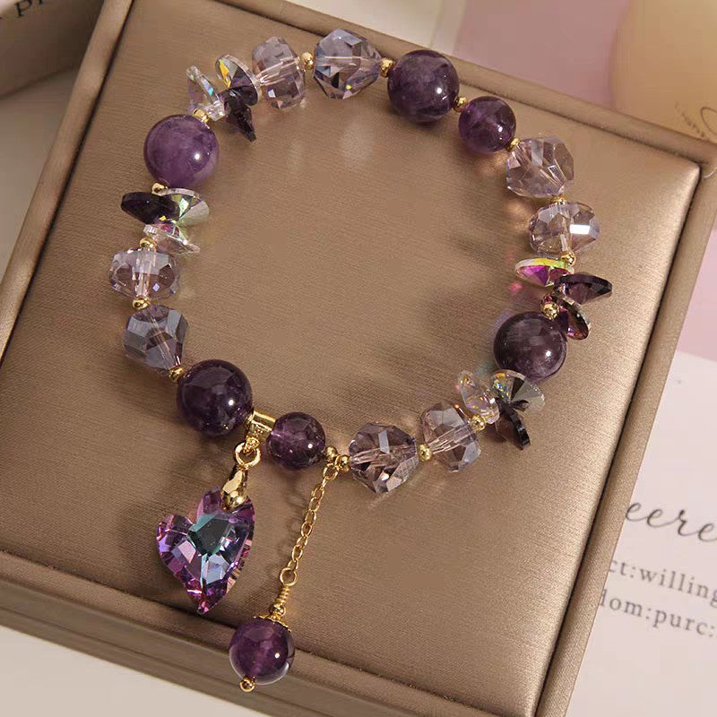 Purple Heart Crystal Bracelet / Amethyst Jewelry