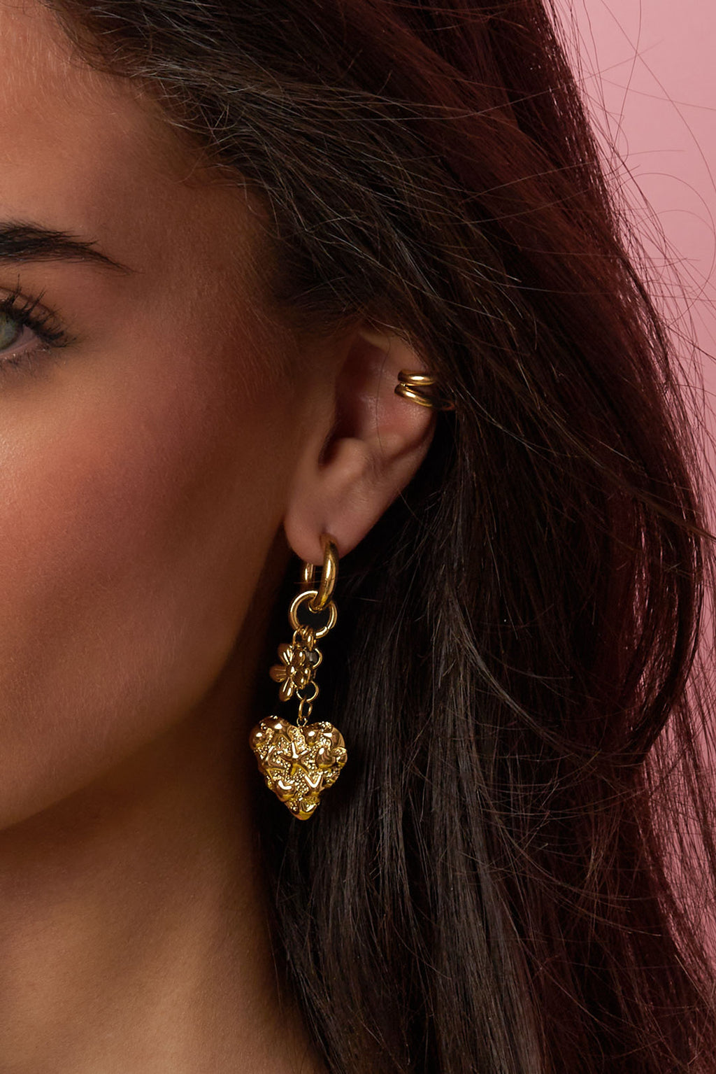 Earrings with flower heart and pearl pendant