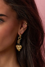 Earrings with flower heart and pearl pendant