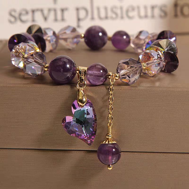Purple Heart Crystal Bracelet / Amethyst Jewelry
