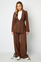 Woven Polyester Fiber Women's Straight Pants Casual Tie - up - Ella