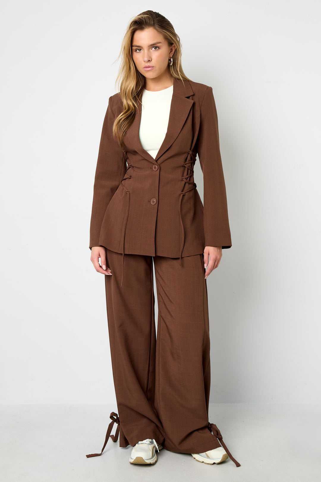 Woven Polyester Fiber Women's Straight Pants Casual Tie - up - Ella