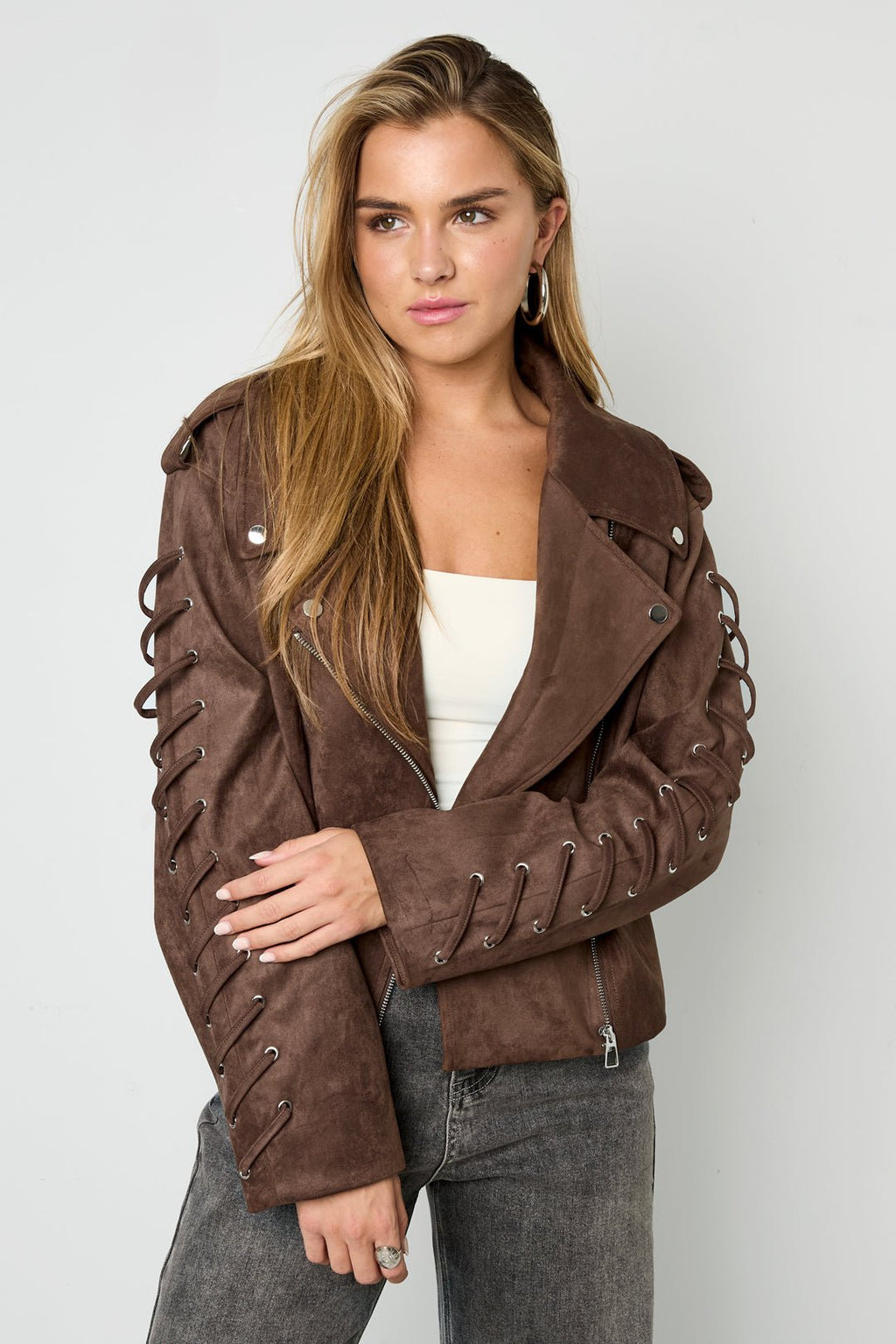 Woven Polyester Fiber Women's Jacket Street Style Tie - up - Ella