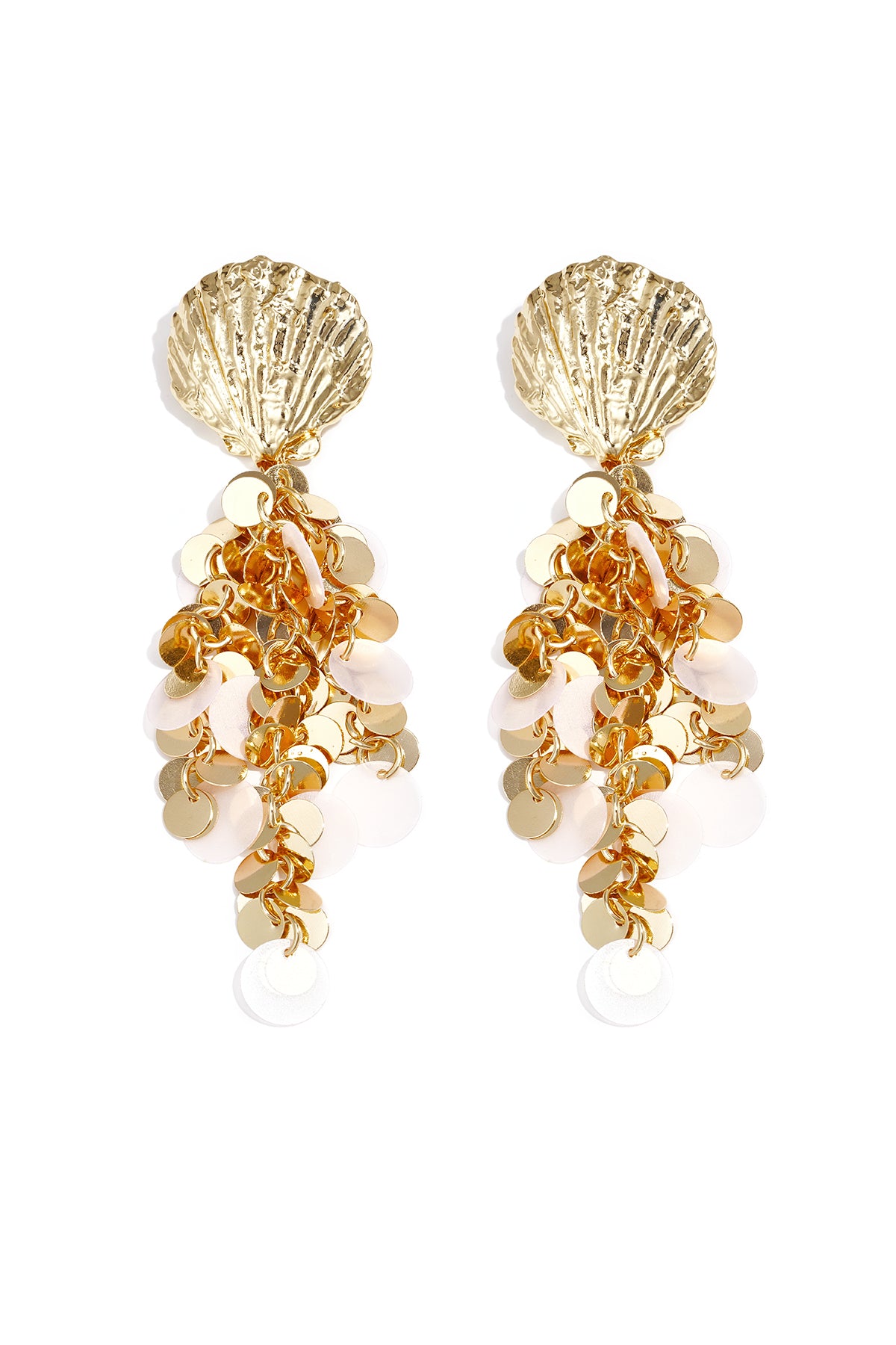 Shell earrings with hanging sequins