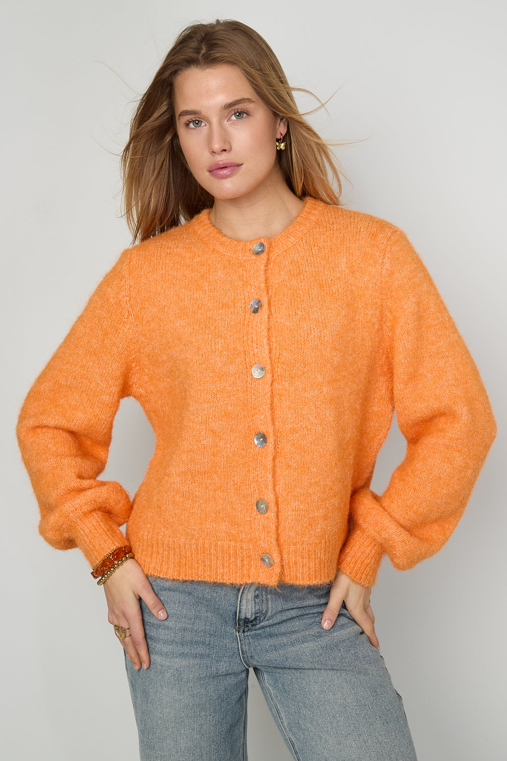 Knitted Polyester Fiber Women's Cardigan Casual Solid Color Fall/Winter