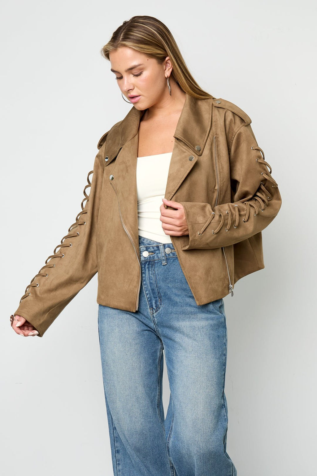 Woven Polyester Fiber Women's Jacket Street Style Tie - up - Ella