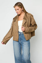 Woven Polyester Fiber Women's Jacket Street Style Tie - up - Ella